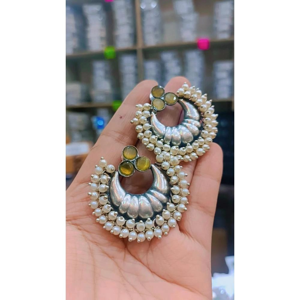 Akruti Collection Oxidised Plated Crystal Stone Dangler Earrings