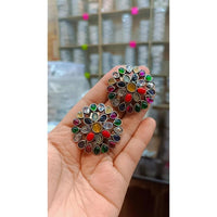 Akruti Collection Oxidised Plated Crystal Stone Studs Earrings