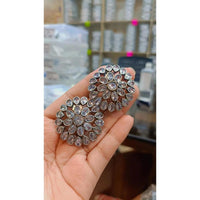 Akruti Collection Oxidised Plated Crystal Stone Studs Earrings