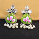 Akruti Collection Silver Hand Painted Multi Color Dangler Earrings