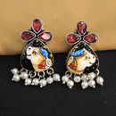 Akruti Collection Silver Hand Painted Multi Color Dangler Earrings