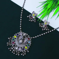 Akruti Collection Oxidised Plated Long Necklace Set