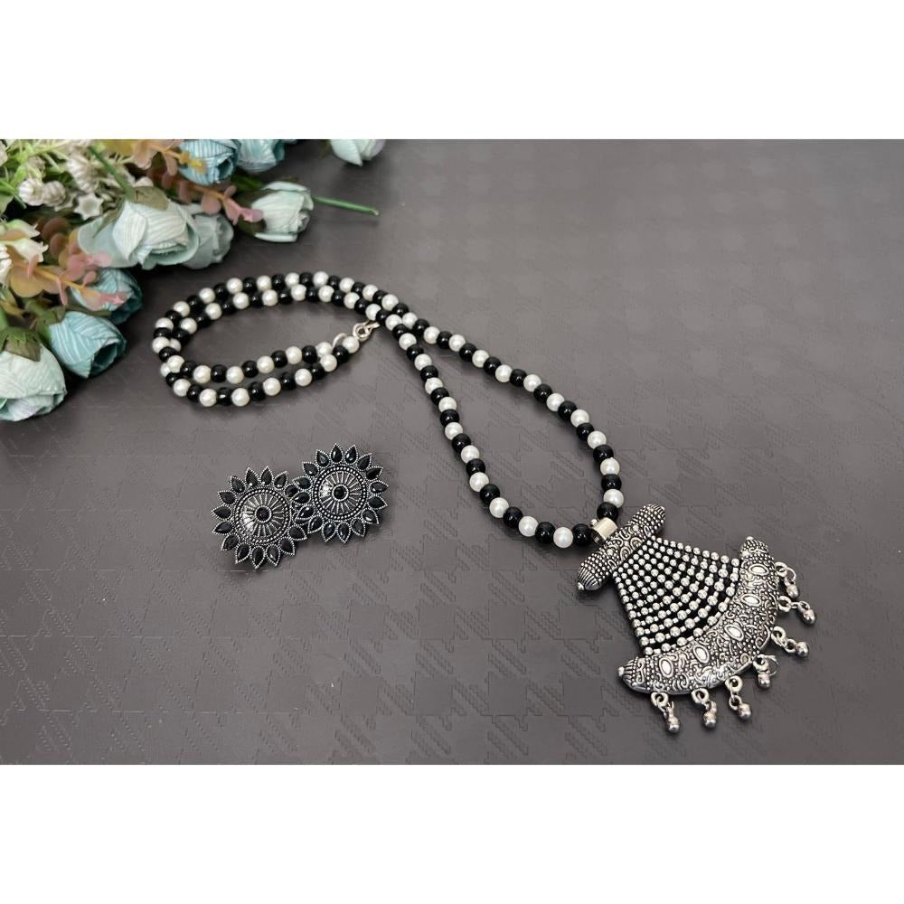 Akruti Collection Oxidised Plated Long Necklace Set