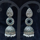 Infinity Jewels Oxidised Plated Pota Stone Jhumki Earrings