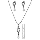 Regina Austrian Stone Pearl Rhodium Plated Pendant Set - 1201132