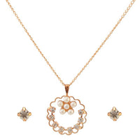Regina White Pearl Austrian Stone Gold Plated Pendant Set - 1203110