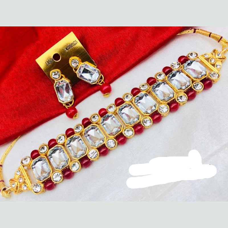 Shree Jai Sai Art Gold Plated Crystal Stone Choker Necklace Set