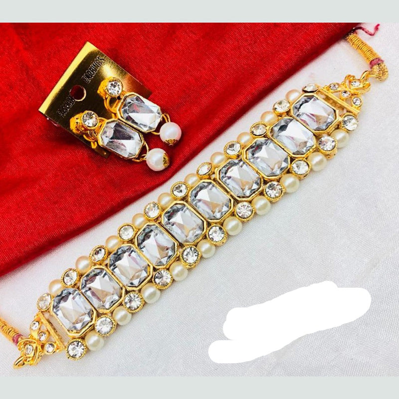 Shree Jai Sai Art Gold Plated Crystal Stone Choker Necklace Set