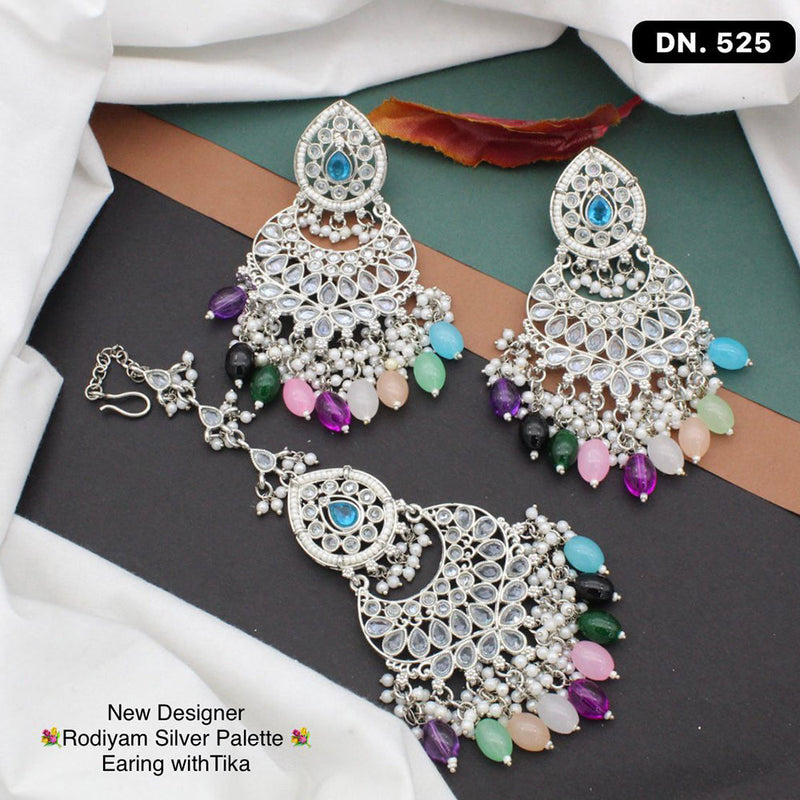 Shree Chamunda Jewellers Silver Plated Earrings With Mangtikka