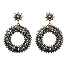 Jeweljunk Antique Gold Plated Marcasite Stone Dangler Earrings - 1307743B