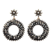Jeweljunk Antique Gold Plated Marcasite Stone Dangler Earrings - 1307743B