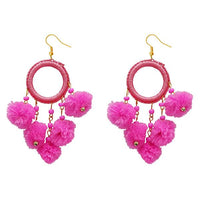 Jeweljunk Pink Thread Pompom Earrings - 1308348F