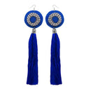 Tip Top Fashions Blue Thread Austrian Stone Tassel Earrings - 1308378D