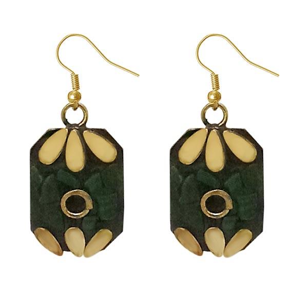 Urthn Green Resin Stone Gold Plated Dangler Earrings - 1308394