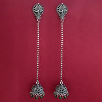 Jeweljunk Maroon & Green Beads Oxidised Plated Chain Jhumki Earrings - 1309374G