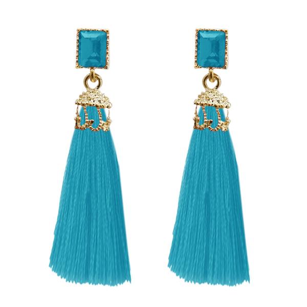 Jeweljunk Gold Plated Blue Thread Earrings - 1310961C