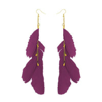 Tip Top Fashions Gold Plated Purple Feather Earrings - 1310970G