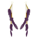 Tip Top Fashions Gold Plated Purple Feather Earrings - 1310972C