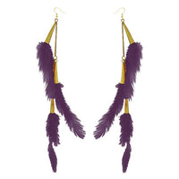 Tip Top Fashions Gold Plated Purple Feather Earrings - 1310972C