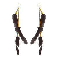 Tip Top Fashions Gold Plated Brown Feather Earrings - 1310972F