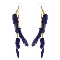 Tip Top Fashions Gold Plated Purple Feather Earrings - 1310972I