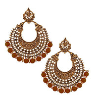 Tip Top Fashions Brown Beads Antique Gold Plated Afghani Earrings - 1311022R