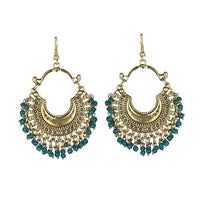 Tip Top Fashions Blue Beads Gold Plated Afghani Earrings - 1311050E