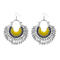 Jeweljunk Silver Plated Yellow Meenakari Afghani Earrings - 1311053B