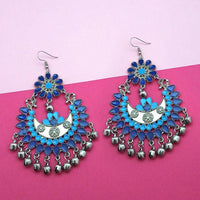 Jeweljunk Silver Plated Blue Meenakari Afghani Earrings - 1311054K