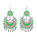 Tip Top Fashions Green Meenakari Silver Plated Afghani Earrings - 1311055A