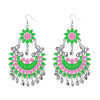 Tip Top Fashions Green Meenakari Silver Plated Afghani Earrings - 1311055A