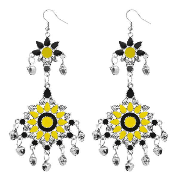 Jeweljunk Yellow Meenakari Silver Plated Afghani Earrings - 1311064F