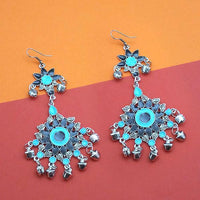 Jeweljunk Blue Silver Plated Meenakari Afghani Earrings - 1311064I