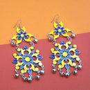 Jeweljunk Blue And Yellow Silver Plated Meenakari Afghani Earrings - 1311085K