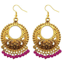 Tip Top Fashions Pink Beads Gold Plated Afghani Earrings - 1311224C