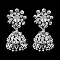 Jeweljunk Austrian Stone Silver Plated Jhumki Earrings - 1311263