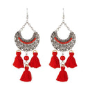 Jeweljunk Rhodium Plated Maroon Beads Thread Earrings - 1312306D