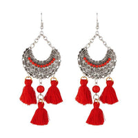 Jeweljunk Rhodium Plated Maroon Beads Thread Earrings - 1312306D