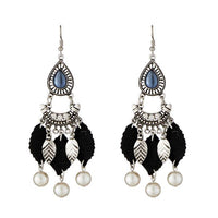 Jeweljunk Rhodium Plated Leaf Design Thread Earrings - 1312308B