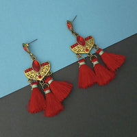 Jeweljunk Red Austrian Stone Thread Earrings - 1312326B