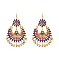 Jeweljunk Blue Meenakari Gold Plated Afghani Earrings - 1312406C