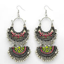 Jeweljunk Rhodium Plated Green Meenakari Afghani Earrings - 1312412C