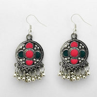 Jeweljunk Rhodium Plated Pink Meenakakri Afghani Earrings - 1312416B