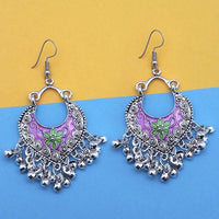 Tip Top Fashions Purple And Green Silver Plated Meenakari Afghani Earrings - 1312435C