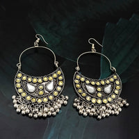 Jeweljunk Kundan Stone Oxidised Afghani Dangler Earrings