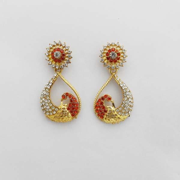 Kriaa Peacock Design Orange Austrian Stone Dangler Earrings - 1312714F