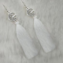 Tip Top Fashions White Thread Rhodium Plated Tassel Earrings - 1313322E