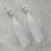 Tip Top Fashions White Thread Rhodium Plated Tassel Earrings - 1313322E
