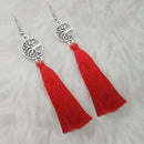 Tip Top Fashions Red Thread Rhodium Plated Tassel Earrings - 1313322F