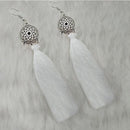 Tip Top Fashions White Thread Rhodium Plated Tassel Earrings - 1313323E